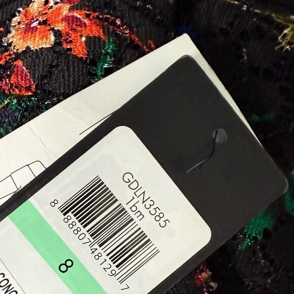 GUESS Off-The-Shoulder Lace Midi Dress Black Multi Floral Women’s NWT - Picture 5 of 10